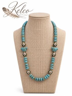 Aquamarine Cloisonnée and Czech Glass Blue Bird necklace